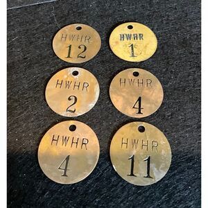 SET of 6 Brass Number Tags. Steampunk. WA170